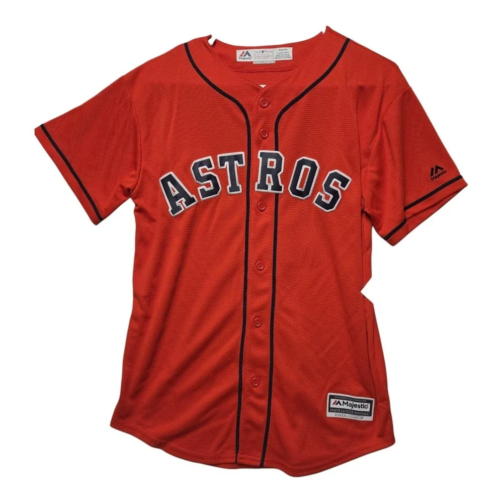 Majestic Houston Astros Jose Altuve 27 Youth Jersey Orange Cool Base L 14/16 NWT
